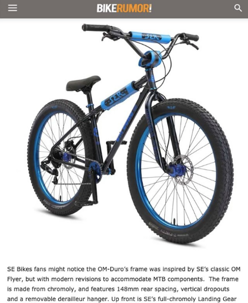 OM Duro on BikeRumor SE BIKES Powered By BikeCo