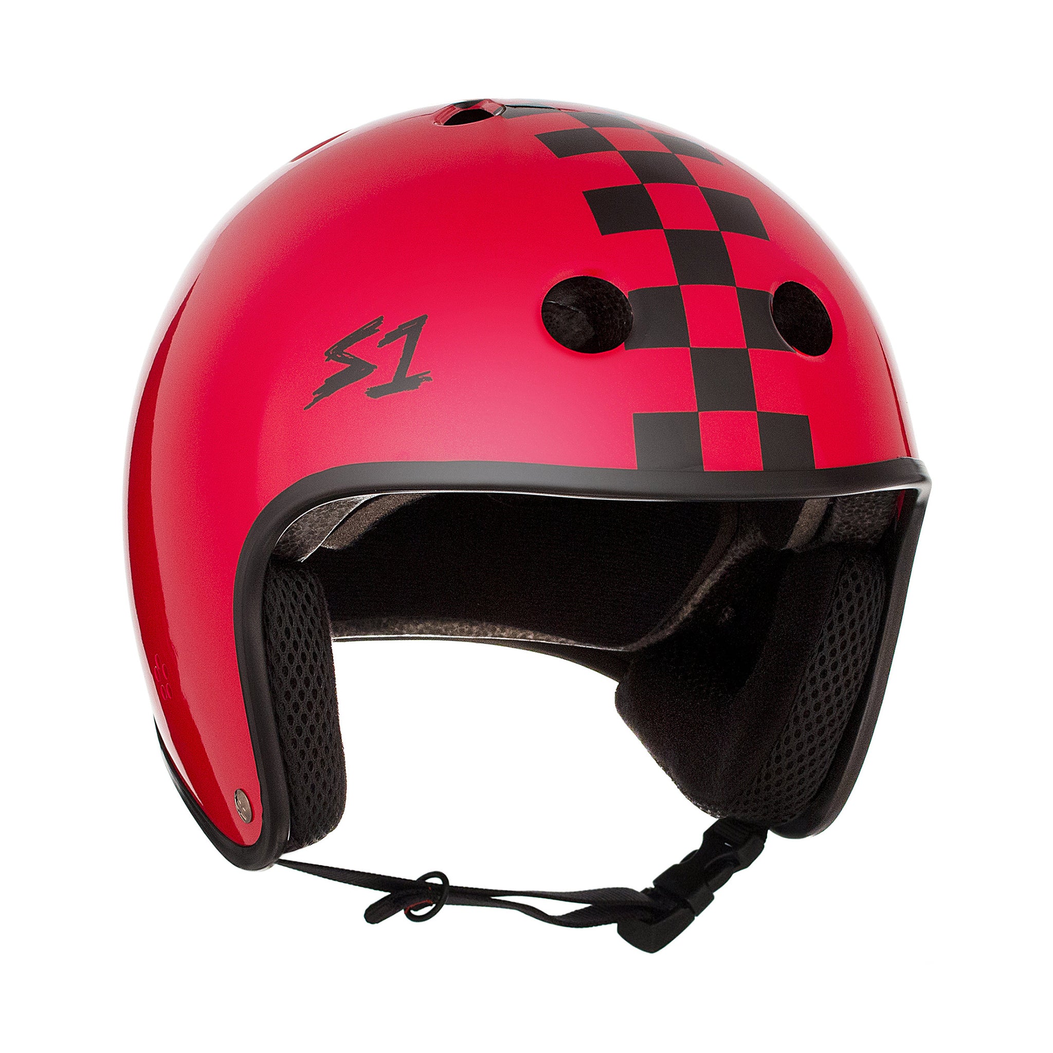 S1 Retro Lifer Helmet - Red Gloss W Checkers